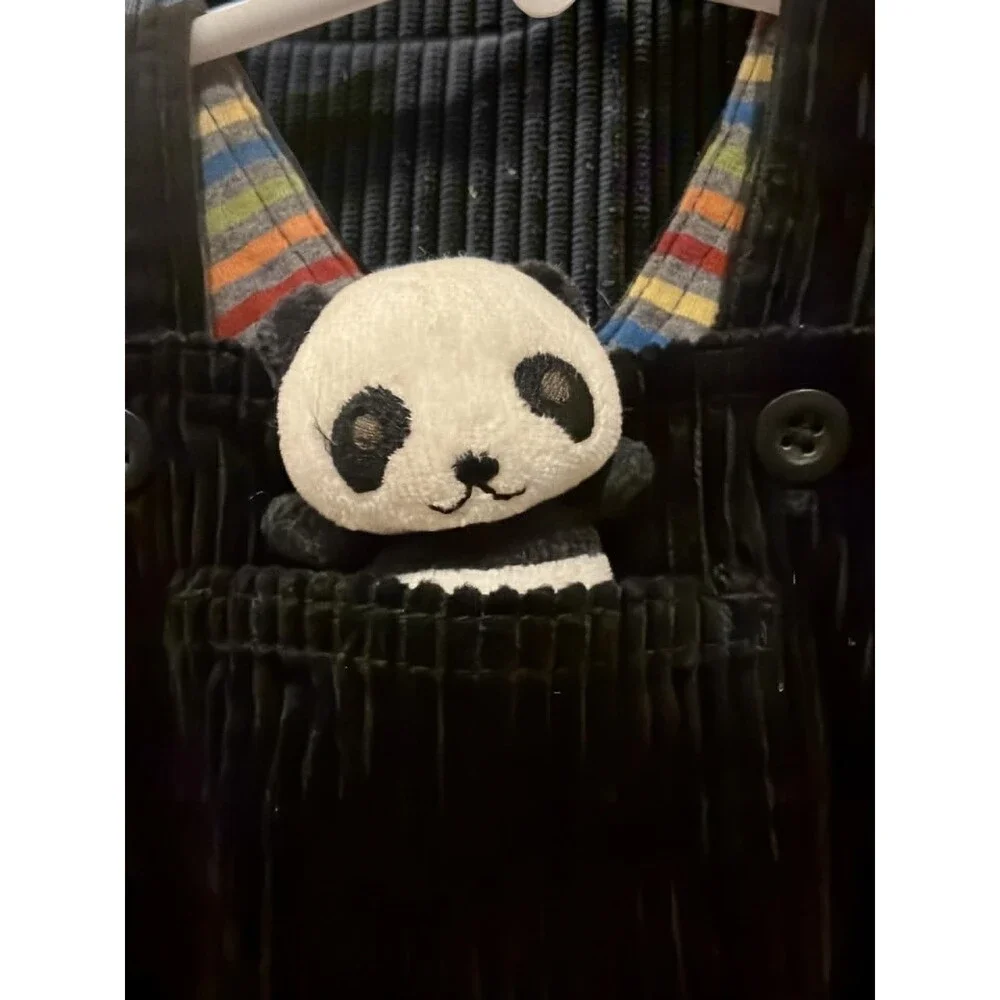 Gymboree NWT Little Panda Black Corduroy Overalls With  Panda Puppet 3- 6 mos